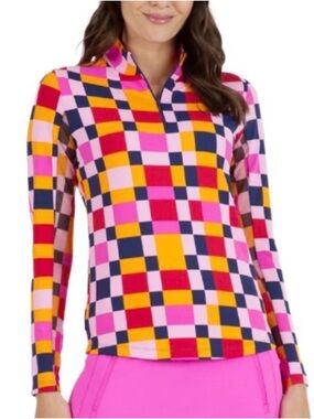 IBKUL Annalise Print Long Sleeve 1/4 Zip Pullover Golf Sun Shirt UPF 50+ XL